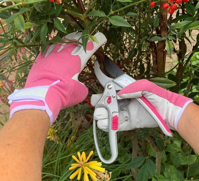 Petal Power Ladies Gardening Glove & Ratchet Pruner Secateurs (Great for weaker hands) Set.