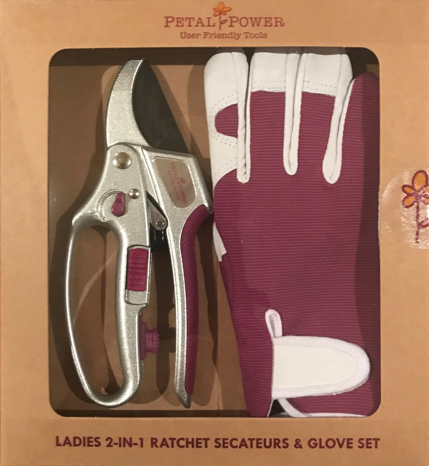 Petal Power Ladies Gardening Glove & Ratchet Pruner Secateurs (Great for weaker hands) Set.