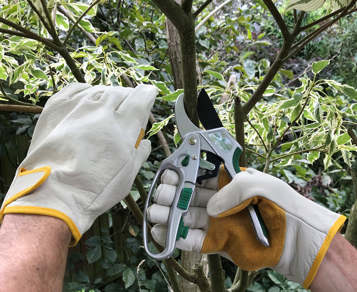 Petal Power Men's Leather Gardening Gloves & 2-in-1 Ratchet Secateurs Set - Ideal Garden Gift