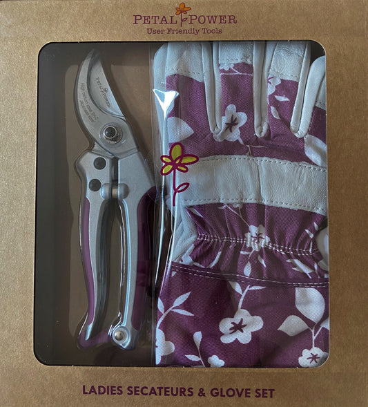Ladies Leather Floral Gardening Glove & Secateurs Set - Perfect Ladies Garden Gift