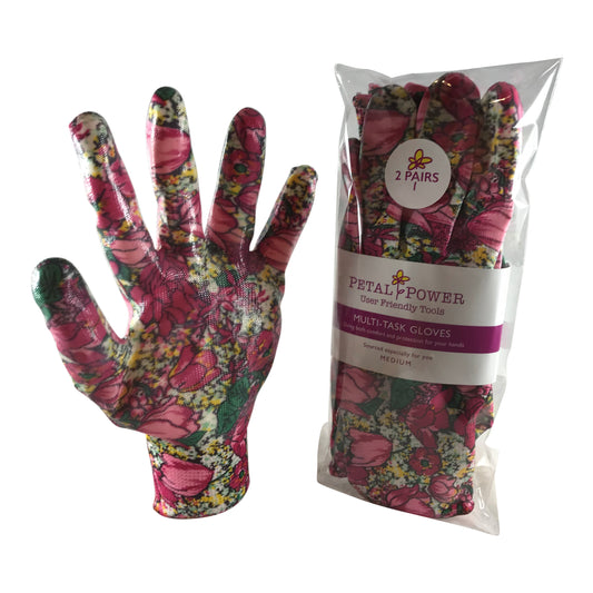 Petal Power Ladies Gardening Gloves (2 Pairs) Rose Garden Floral  - Work Gloves for Women - Best Ladies Garden Gift